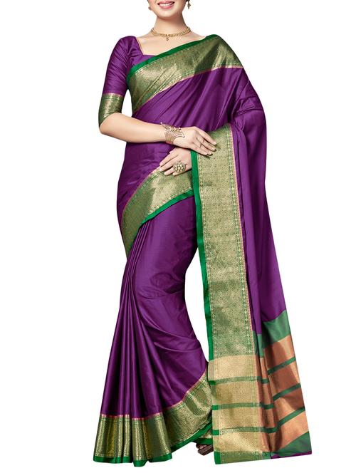 purple silk blend bordered saree with blouse - 15017168 - Very Small Image - 1