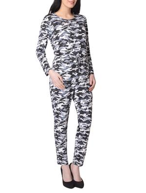 grey printed rayon full leg jumpsuit - 15017182 - Standard Image - 2