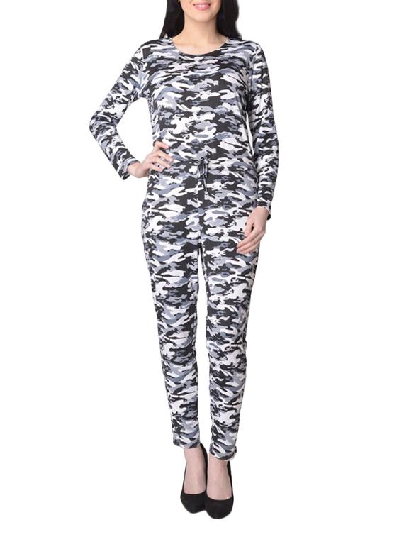 grey printed rayon full leg jumpsuit - 15017182 - Zoom Image - 1