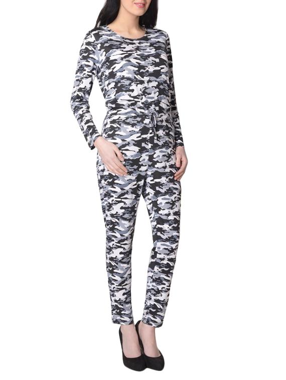 grey printed rayon full leg jumpsuit - 15017182 - Zoom Image - 2