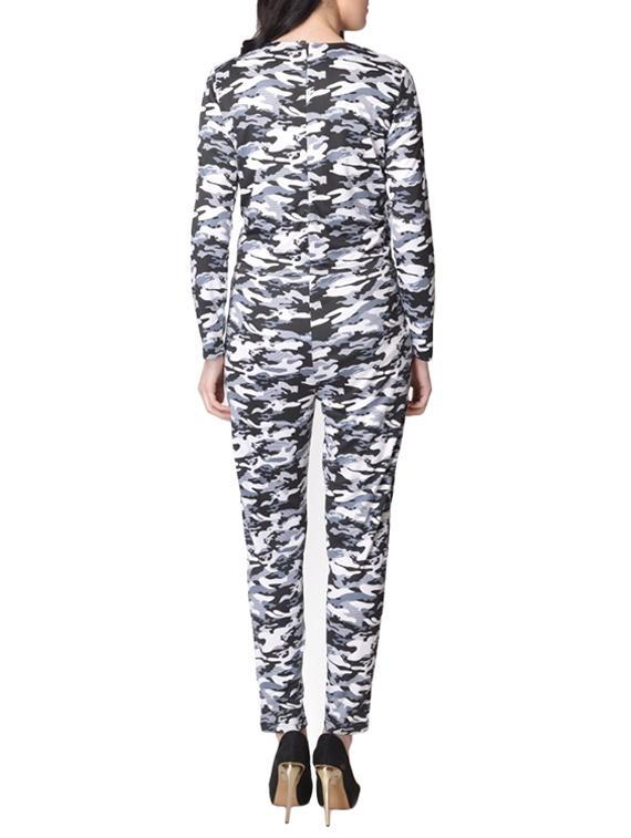 grey printed rayon full leg jumpsuit - 15017182 - Zoom Image - 3