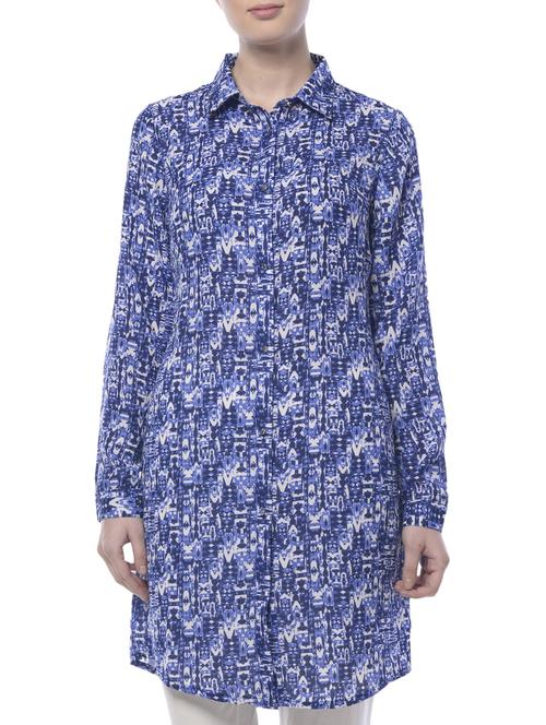 blue printed georgette tunic - 15017186 - Standard Image - 1