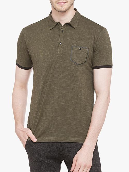 olive green cotton blend pocket t-shirt - 15017246 - Standard Image - 1