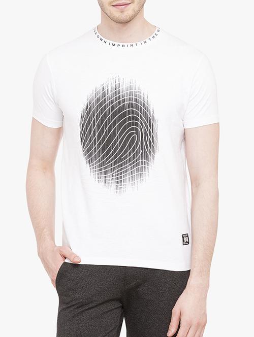 white cotton blend chest print t-shirt - 15017277 - Standard Image - 1