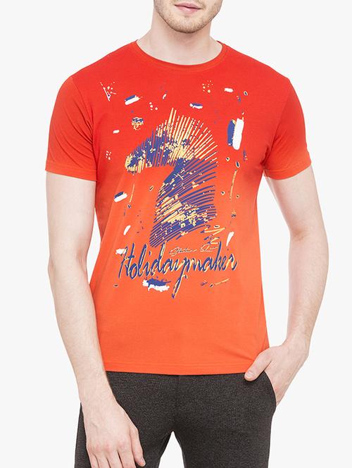 orange cotton chest print t-shirt - 15017305 - Standard Image - 1