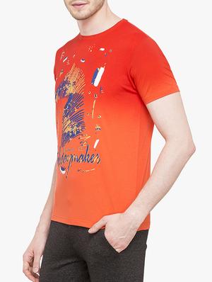 orange cotton chest print t-shirt - 15017305 - Standard Image - 2