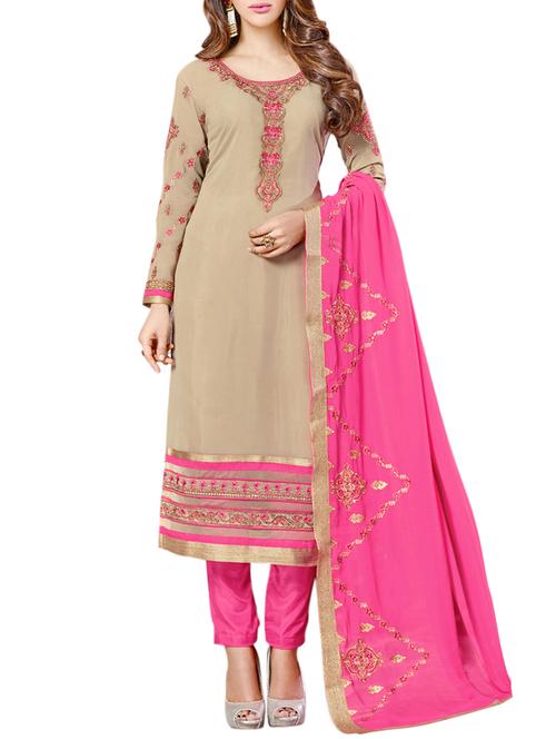 Embroidered semi-stitched straight pant suit - 15017318 - Standard Image - 1
