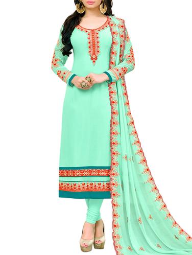 turquoise georgette churidaar suits semistitched suit - 15017324 - Very Small Image - 1