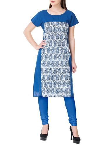 blue cotton straight kurta - 15017341 - Very Small Image - 1