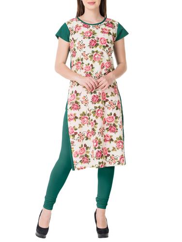 Green cotton straight kurta - 15017344 - Very Small Image - 1