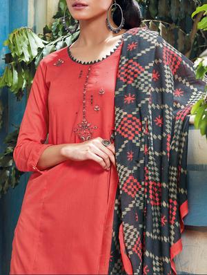 pink cotton unstitched palazzo suit - 15017430 - Standard Image - 2