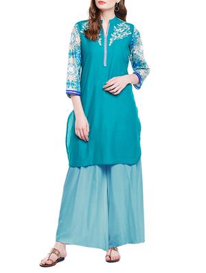 Chhabra555 blue cotton straight kurta - 15017906 - Standard Image - 1