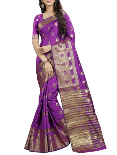 magenta cotton silk kanjivaram saree with blouse - 15018104 - Very Small Image - 1