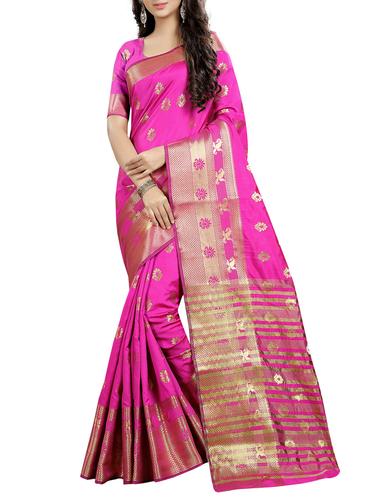 pink cotton silk kanjivaram saree with blouse - 15018105 - Very Small Image - 1