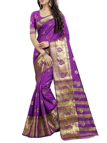 magenta cotton silk kanjivaram saree with blouse - 15018119 - Very Small Image - 1