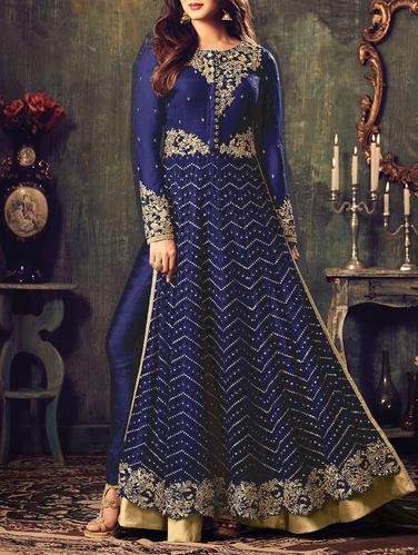blue flared suit semi-stitched suit - 15018495 - Very Small Image - 1