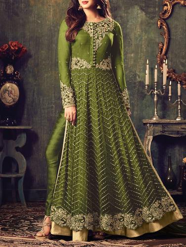 green flared suit semi-stitched suit - 15018496 - Very Small Image - 1