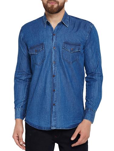 blue denim casual shirt - 15018979 - Very Small Image - 1
