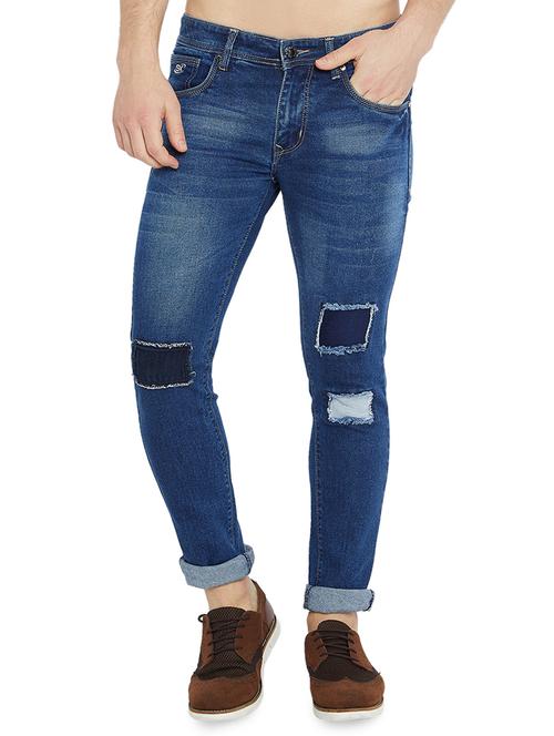 blue denim patched jeans - 15019005 - Standard Image - 1