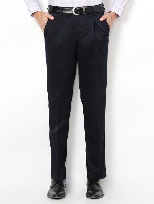 navy blue polyester blend pleated formal trouser - 15019082 - Very Small Image - 1