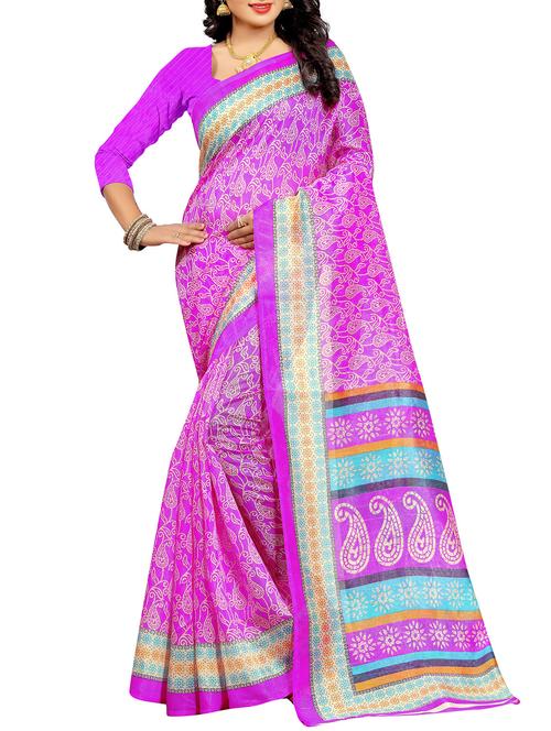 pink cotton silk printed saree with blouse - 15019090 - Very Small Image - 1