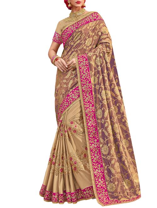 beige silk half & half saree with blouse - 15019118 - Standard Image - 1