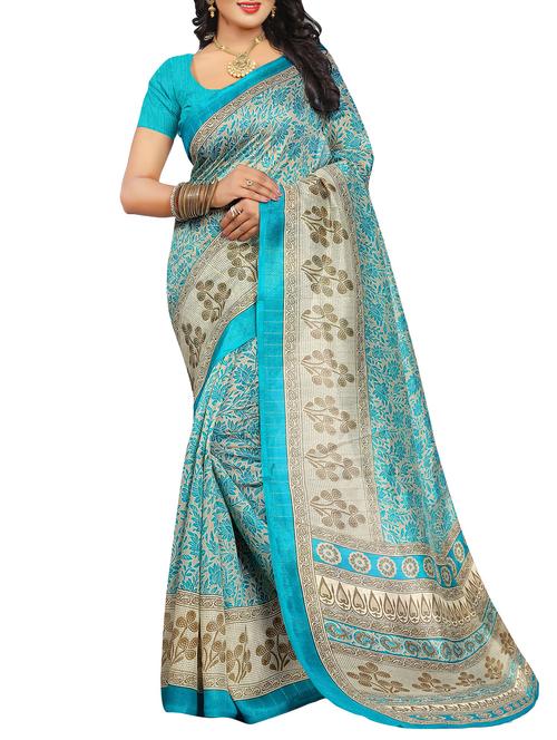 sky blue cotton silk printed saree with blouse - 15019145 - Very Small Image - 1