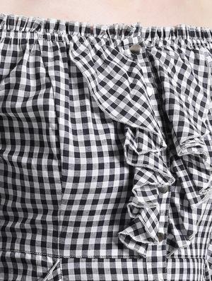 black cotton checkered off-shoulder dress - 15019194 - Standard Image - 5