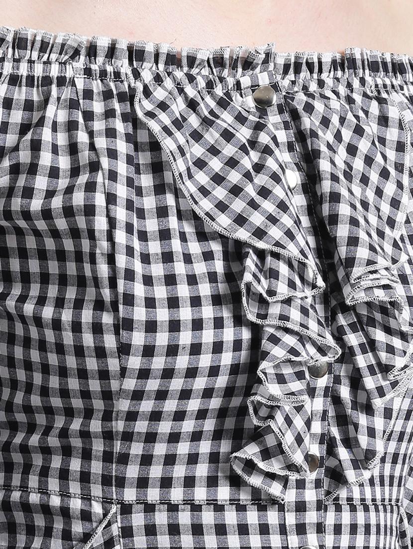 black cotton checkered off-shoulder dress - 15019194 - Zoom Image - 5