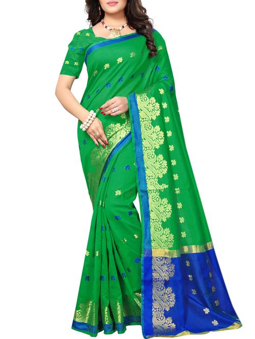 Zari floral woven saree with blouse - 15019232 - Very Small Image - 1