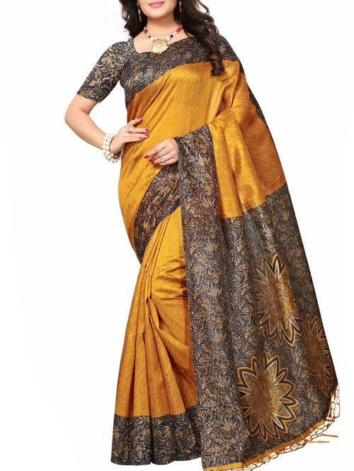 Contrast bordered printed saree with blouse - 15019235 - Standard Image - 1