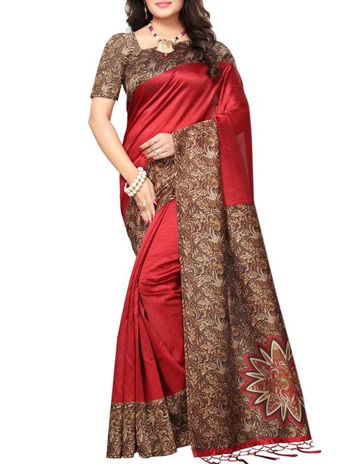 Contrast bordered saree with blouse - 15019236 - Standard Image - 1