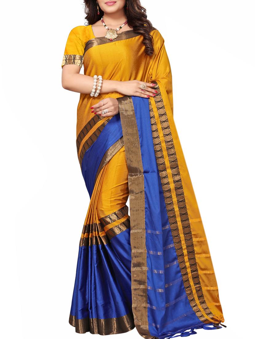 Color block bordered saree with blouse - 15019238 - Zoom Image - 1