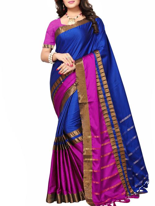 Contrast bordered saree with blouse - 15019240 - Standard Image - 1