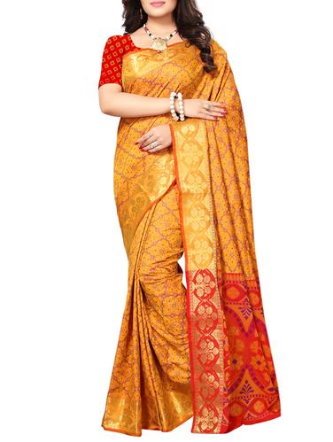 Zari bordered woven saree with blouse - 15019242 - Very Small Image - 1