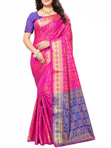 Zari bordered woven saree with blouse - 15019245 - Very Small Image - 1