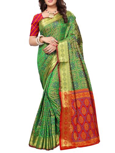 green silk blend zari jacquard saree with blouse - 15019246 - Very Small Image - 1