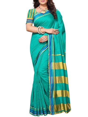 Stripes bordered chanderi saree with blouse - 15019257 - Very Small Image - 1