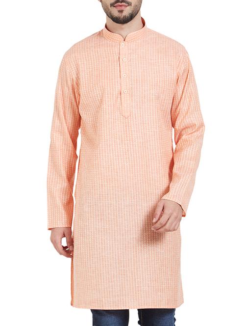 peach cotton long kurta - 15019275 - Standard Image - 1