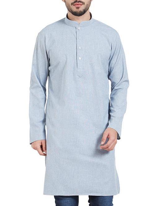 blue cotton long kurta - 15019279 - Standard Image - 1