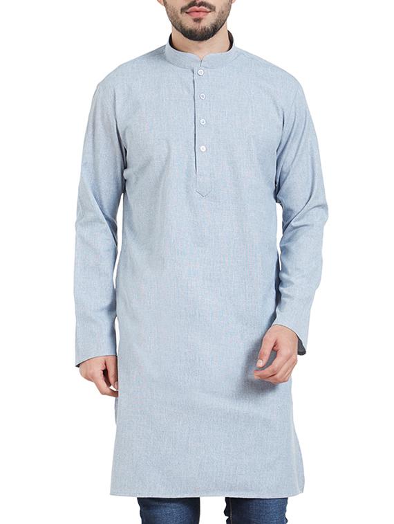 blue cotton long kurta - 15019279 - Zoom Image - 1