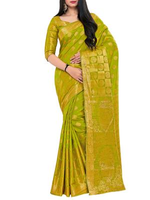 mehandi art silk kanjivaram saree with blouse - 15019291 - Standard Image - 1