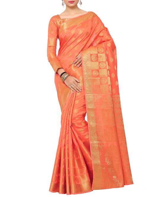 orange art silk kanjivaram saree with blouse - 15019292 - Standard Image - 1