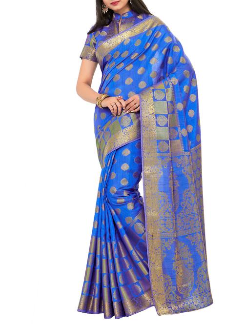 blue art silk kanjivaram saree with blouse - 15019293 - Standard Image - 1