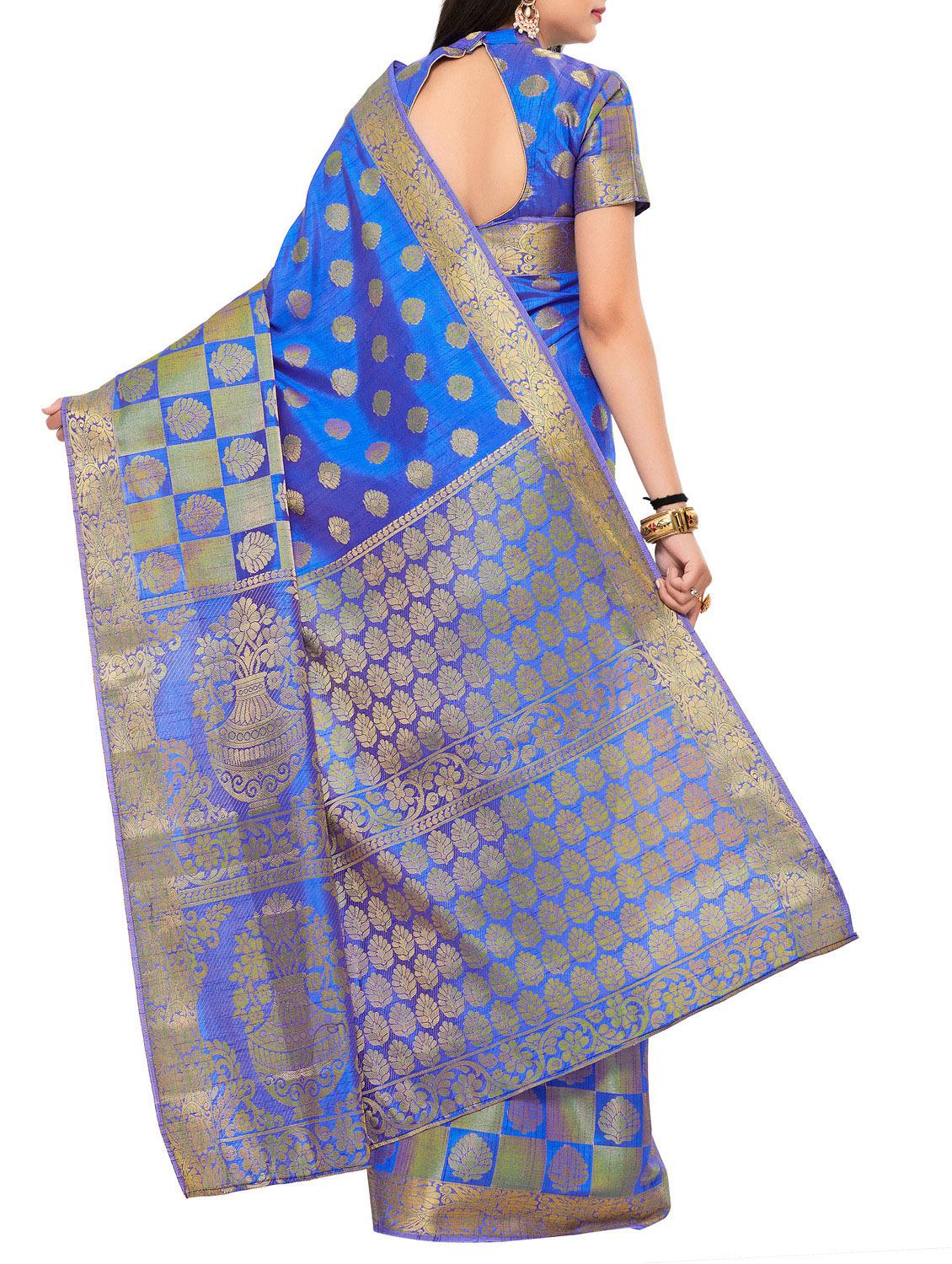 blue art silk kanjivaram saree with blouse - 15019293 - Zoom Image - 2