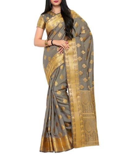 grey art silk kanjivaram saree with blouse - 15019302 - Very Small Image - 1