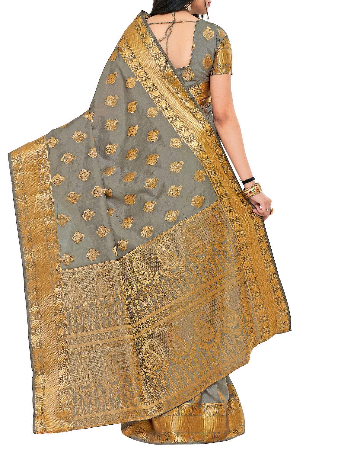 grey art silk kanjivaram saree with blouse - 15019302 - Zoom Image - 2