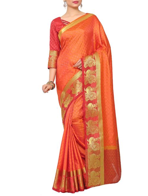 orange art silk woven saree with blouse - 15019306 - Standard Image - 1