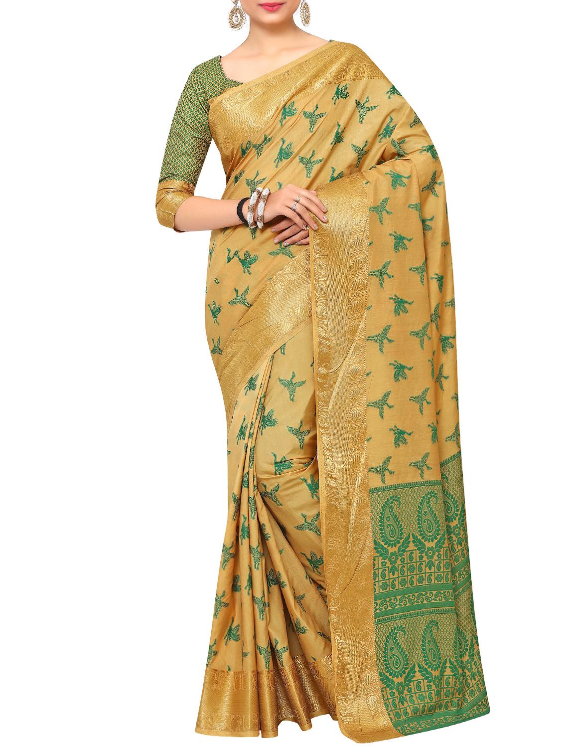 beige art silk woven saree with blouse - 15019308 - Zoom Image - 1