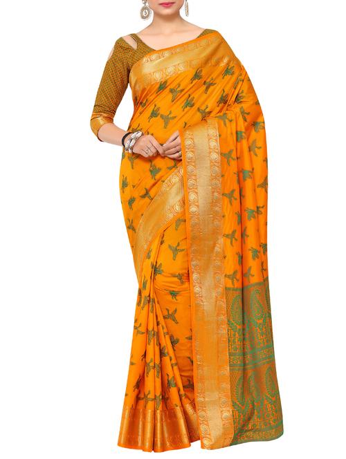 orange art silk woven saree with blouse - 15019309 - Standard Image - 1